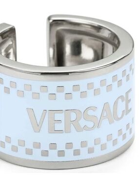 Versace Men’s Silver & Light Blue Logo Ring